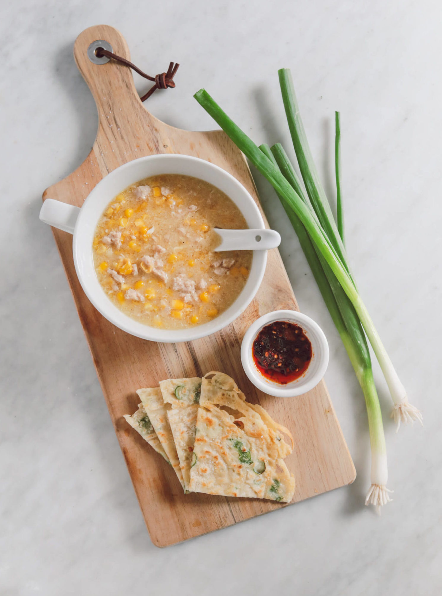 Chinese chicken corn soup and scallion pancake recipes