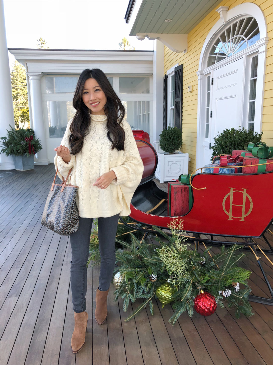 winter poncho sweater outfit petite fashion