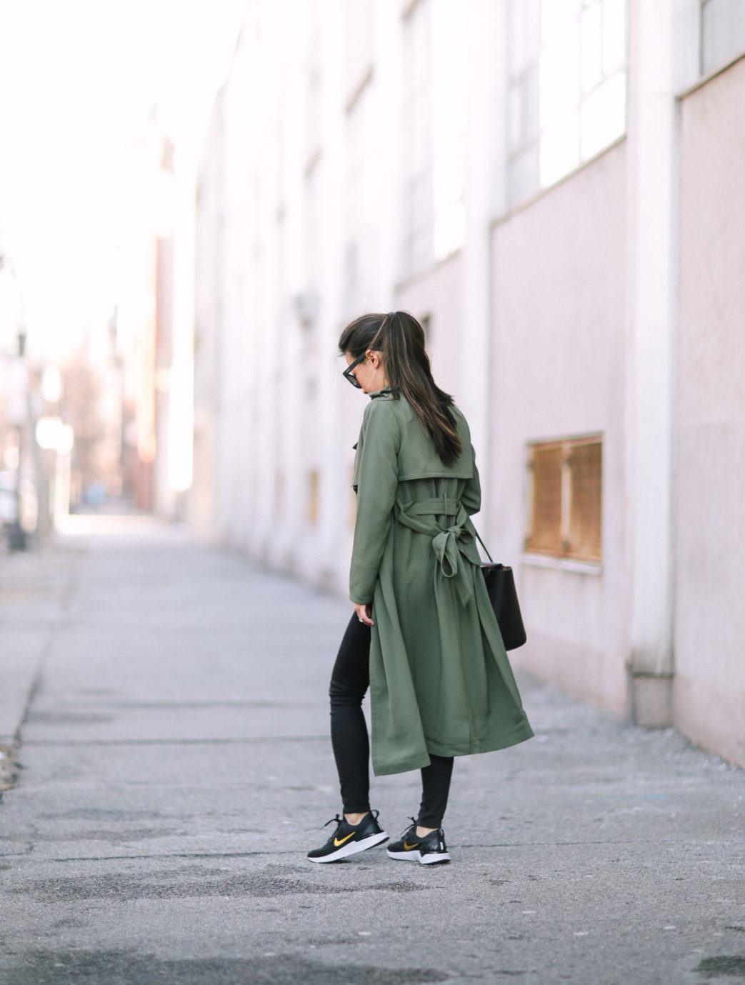 olive green trench coat boston blogger
