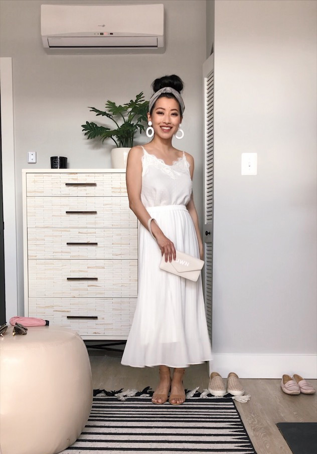 pleated white dress bridal shower outfit ideas