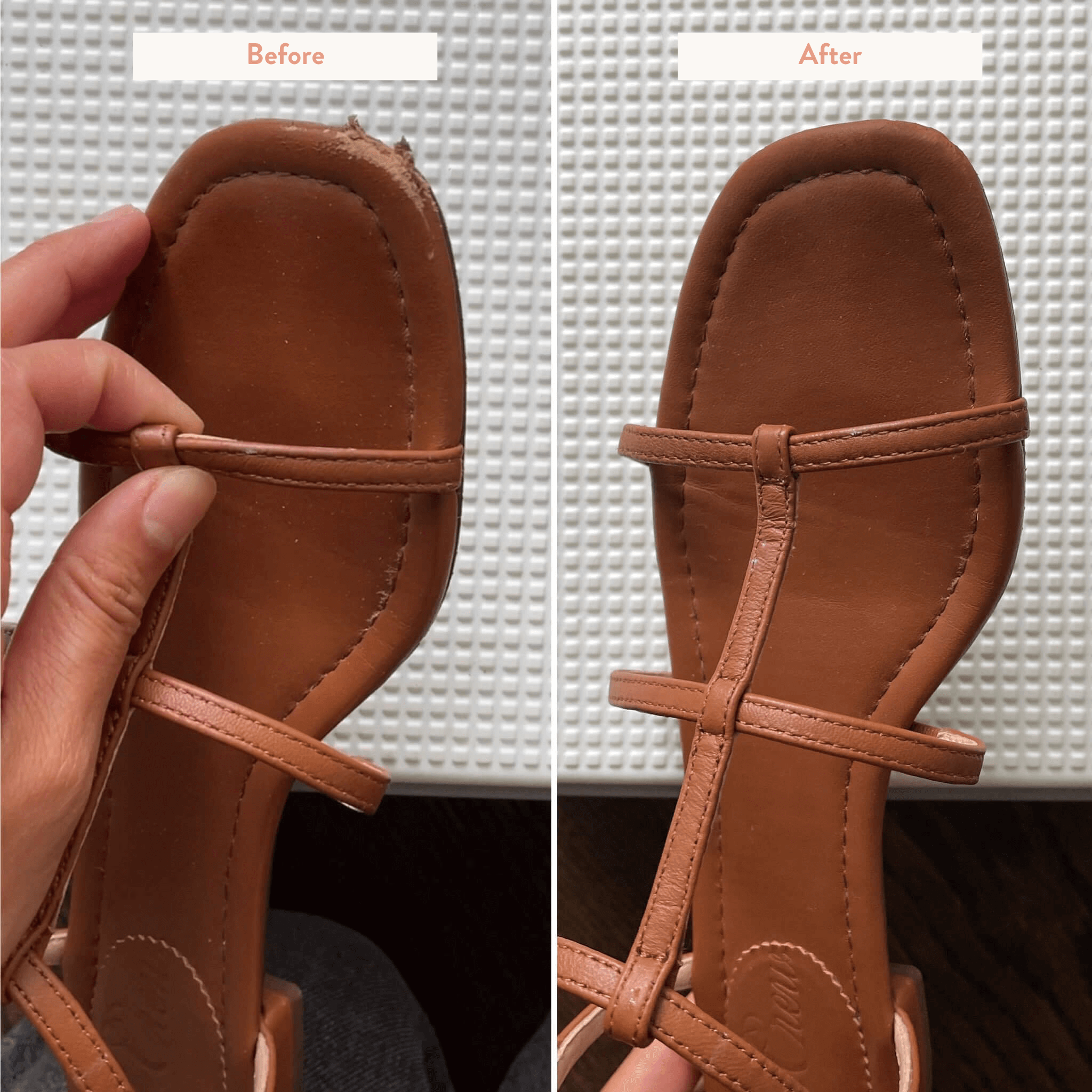 before and after leather sandal repair