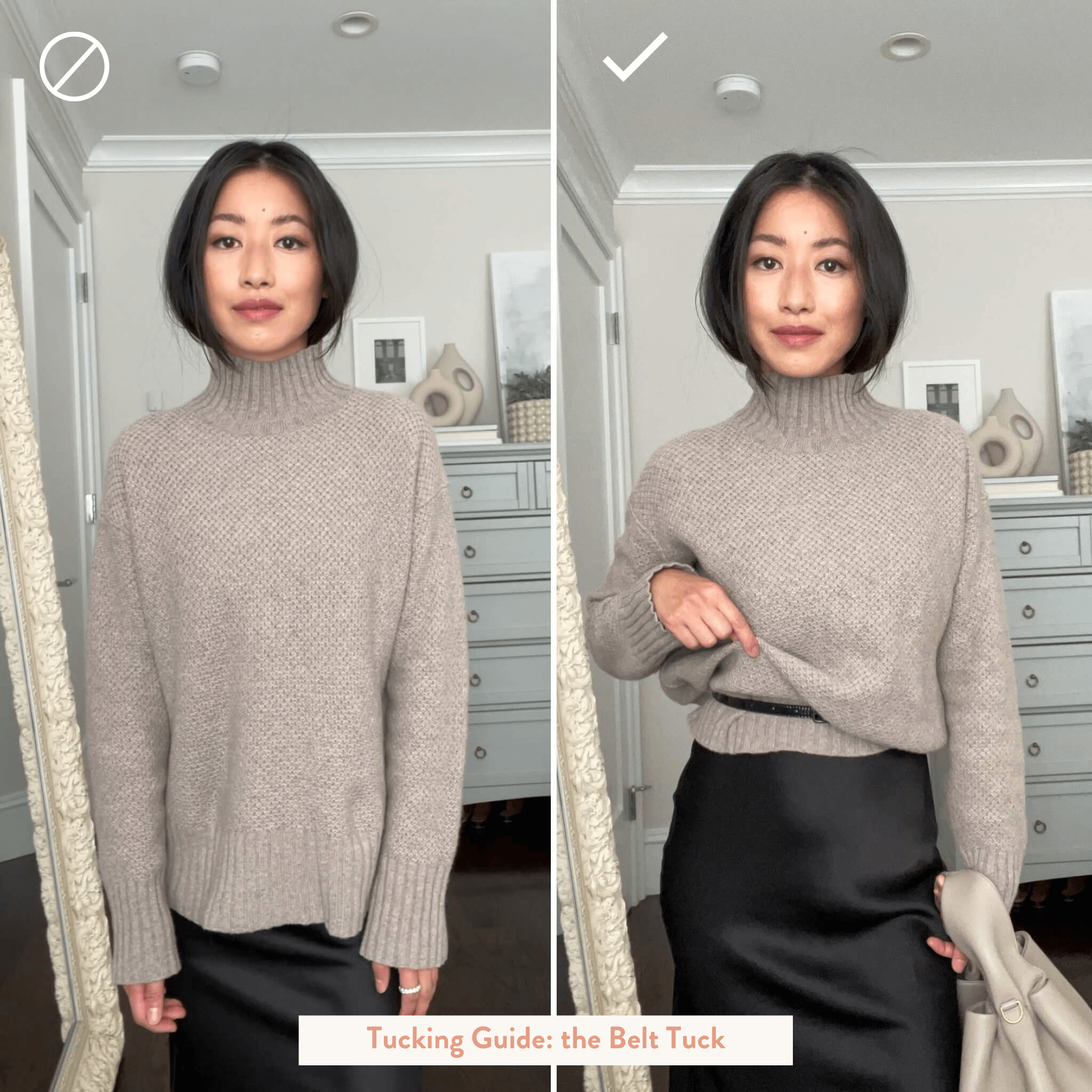 how to tuck a sweater with a belt