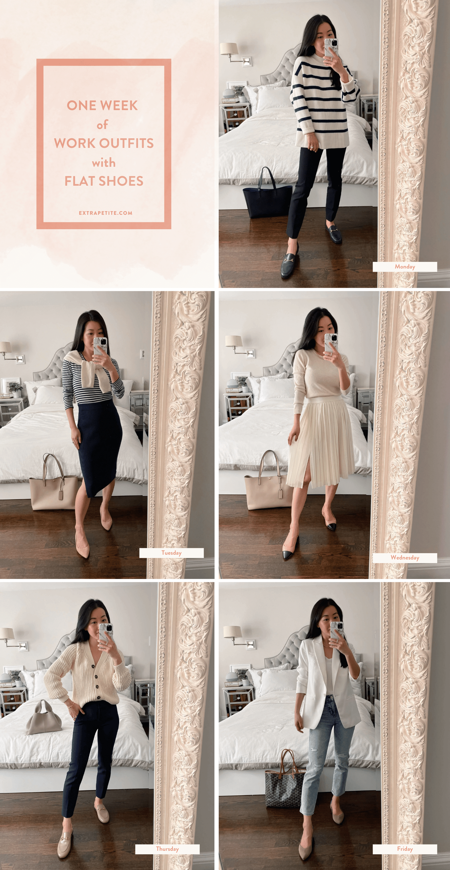 five work outfits with flat shoes