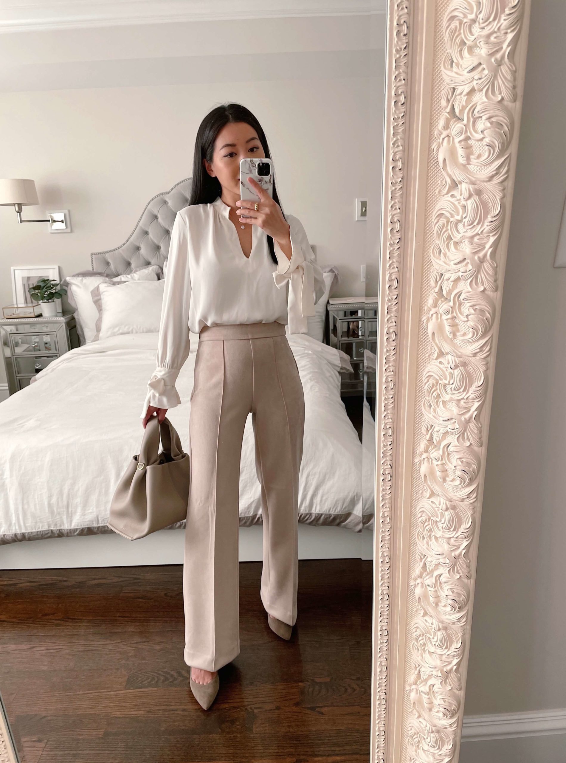 soft neutral work outfits