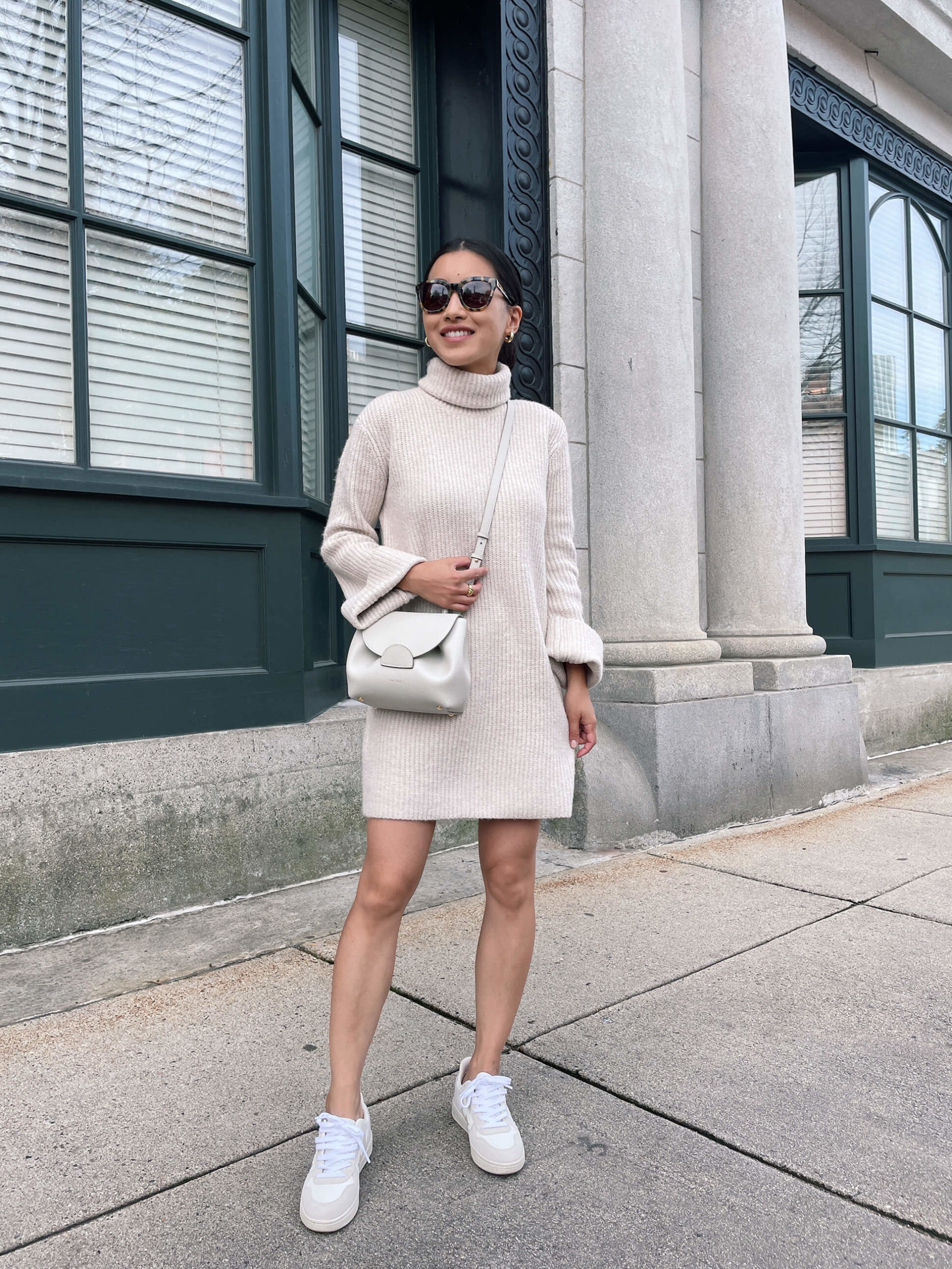 how to style petite sweater dress veja sneakers